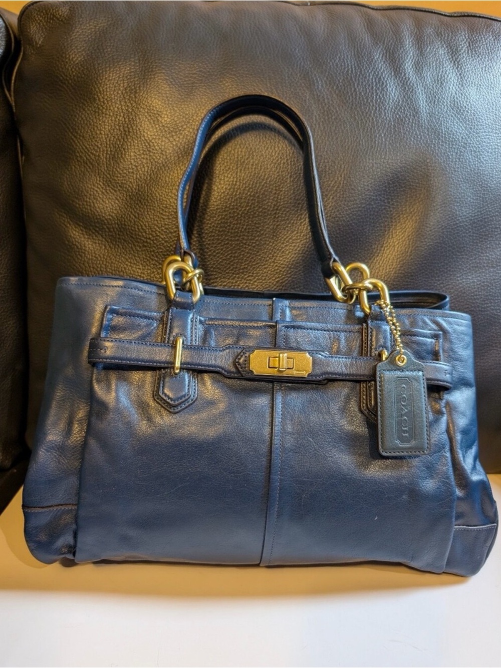 Coach Blue Leather Satchel with Gold Hardware